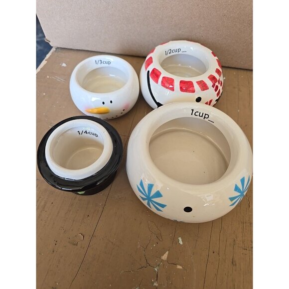 Pier 1 Imports Snowman Stacking 4 Piece Measuring Cup Set Christmas Winter Decor - Picture 3 of 6